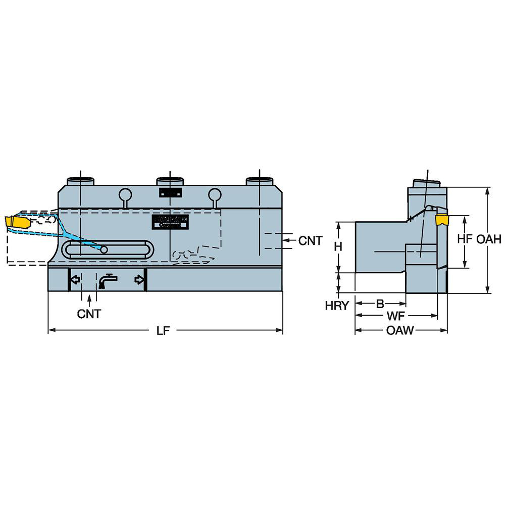 Sandvik Coromant Tool Block Style BA-R/LGC, 45mm Blade Height, 6.1024" OAL, 3.0315"& OAH, Indexable Cutoff Blade Tool Block - 6427875
