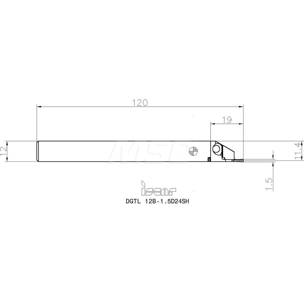 Iscar Indexable Grooving-Cutoff Toolholder: DGTL 12B-1.5D24SH, 1 to 1.5 mm Groove Width, 12 mm Max Depth of Cut, Left Hand - 2301579