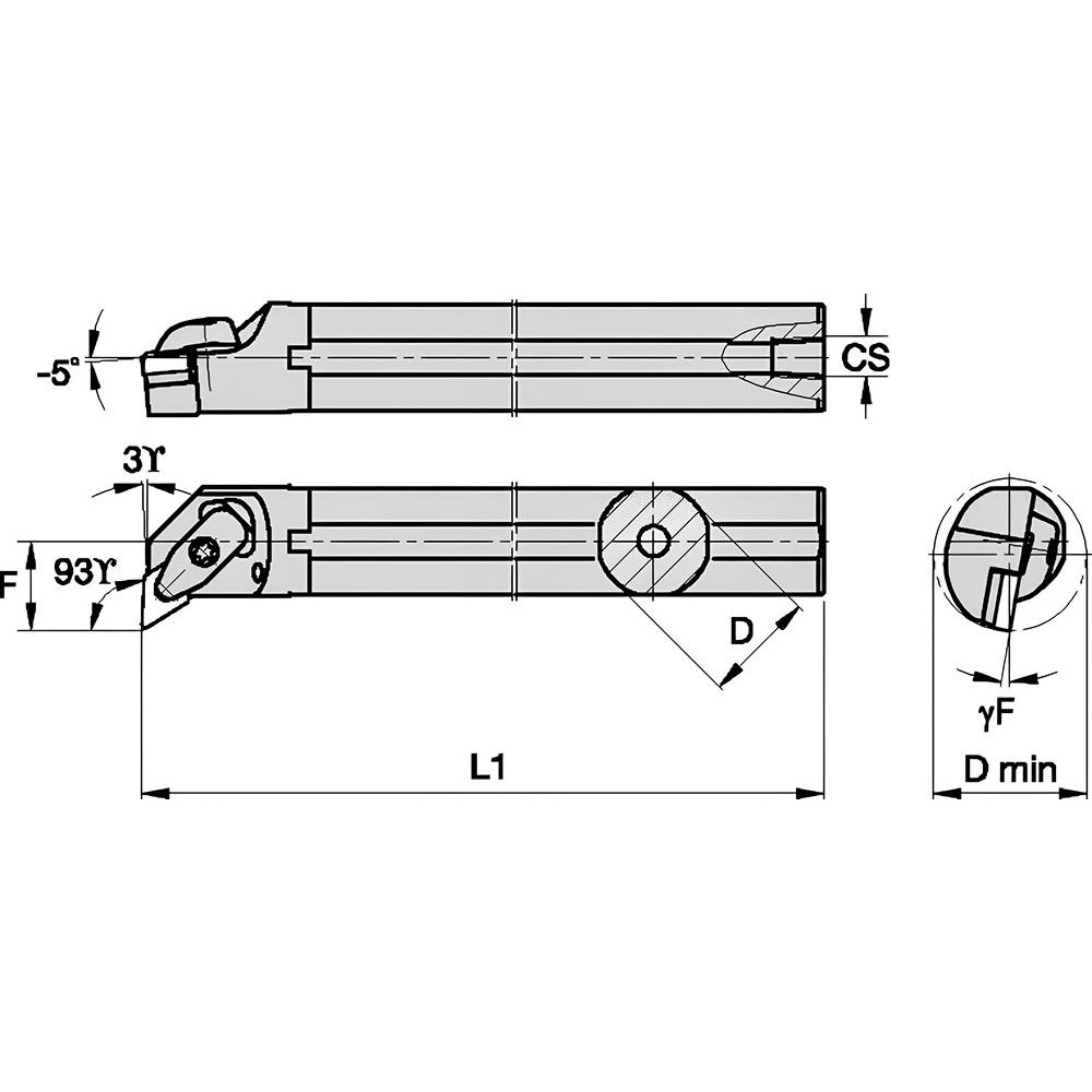 Kennametal Indexable Boring Bar: A20UDDUNR4KC3, 1.7050" Min Bore, Right Hand, 3 deg Lead, Steel - 2408391