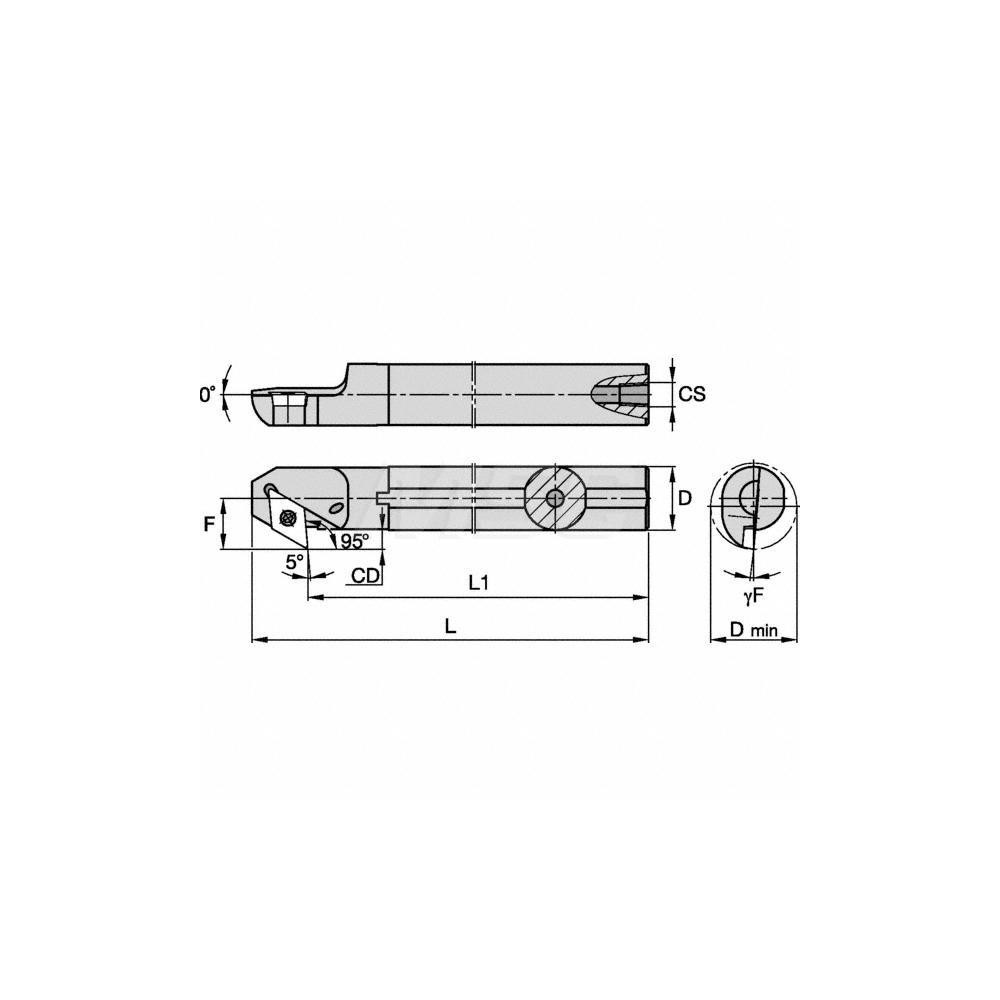 Kennametal Indexable Boring Bar: A16TSDXCR3, 33.02 mm Min Bore, Right Hand, 25.40 mm Shank Dia, 5 deg Lead, Steel - 1328639