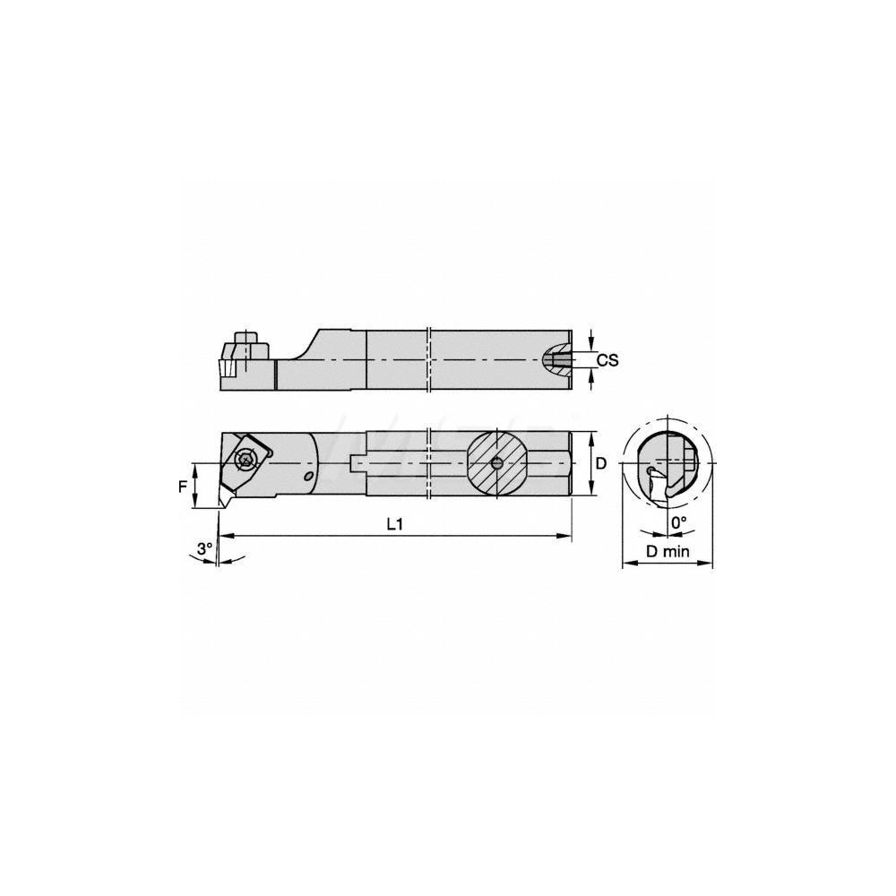 Kennametal Indexable Boring Bar: A28NEL4, 2-1/2" Min Bore Dia, Left Hand Cut, 1-3/4" Shank Dia, 3 ° Lead Angle, Steel - 1094848