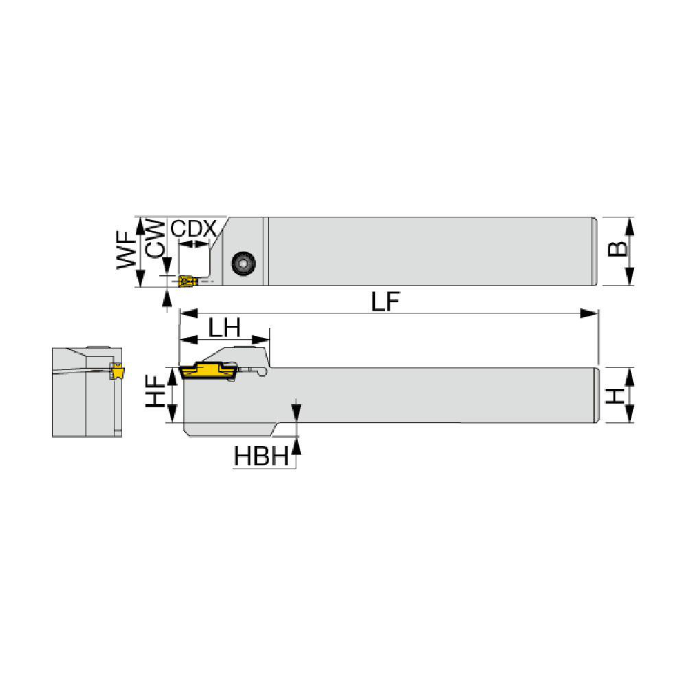 Tungaloy Indexable Grooving-Cutoff Toolholder: CTER20-5T32, 0.197" Min Groove Width, 1.26" Max Depth of Cut, Right Hand - 6880669