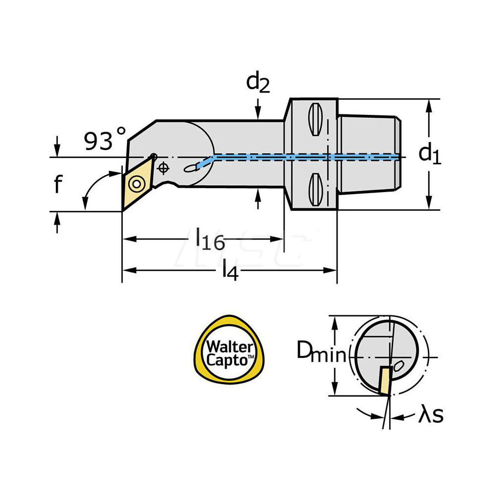 Walter Indexable Boring Bar: C4-PDUNR-17090-11, 32.00 mm Min Bore, 40.00 mm Shank Dia, 0 deg Lead, Steel - 5011710