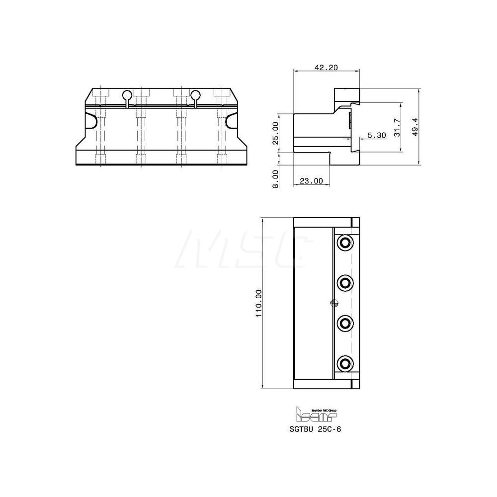 Iscar Tool Block Style SGTBU, 32mm Blade Height, 110mm OAL, 50mm OAH, Indexable Cutoff Blade Tool Block - 2300993