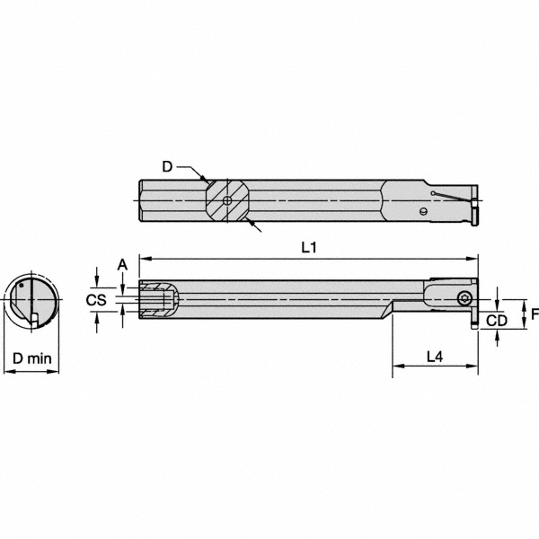 Kennametal Indexable Boring Bar: A08KEVEML0205I, 5/8" Min Bore Dia, Left Hand Cut, 1/2" Shank Dia, 90 ° Lead Angle, Steel - 5980673