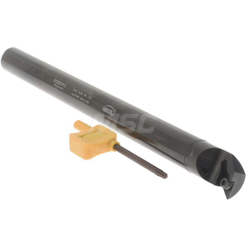 Hertel Indexable Boring Bar: A12SDUPL3 3/4", 0.9800" Min Bore, Left Hand, -3 deg Lead, Steel - 7000070