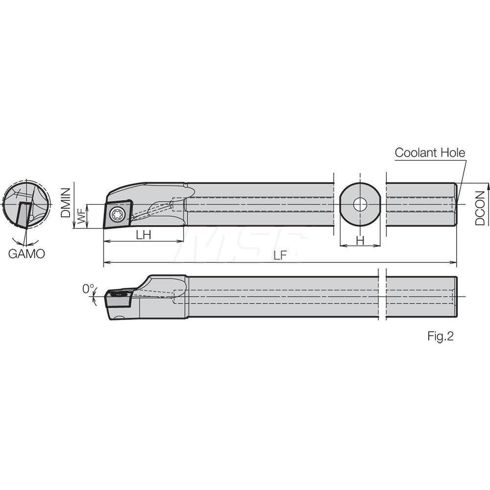 Kyocera Indexable Boring Bar: A08XSCLCR0610AE, 10.00 mm Min Bore, Right Hand, 8.00 mm Shank Dia, 5 deg Lead, Steel - THC11600