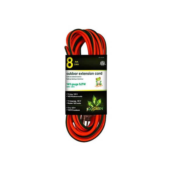 Gogreen SJTW Extension Cord, 16 AWG, Outdoor, 16/3, 8 ft - GG-13708