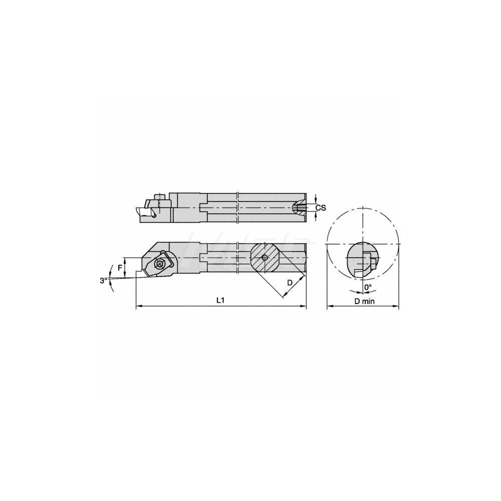 Kennametal Indexable Boring Bar: A24UNSL3, 2.25" Min Bore Dia, Left Hand Cut, 1-1/2" Shank Dia, 3 ° Lead Angle, Steel - 1094916