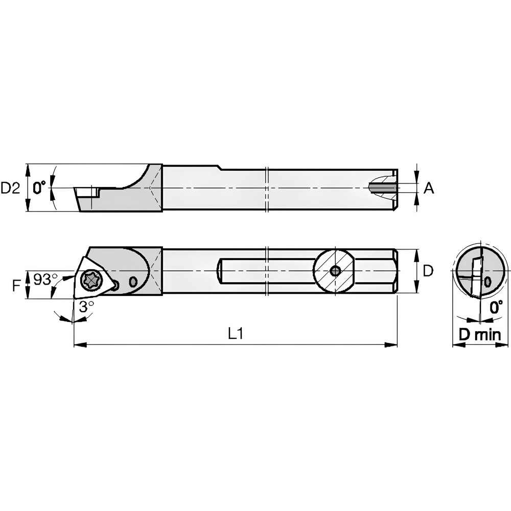 Kennametal Indexable Boring Bar: E10SSWUDR04, 10.80 mm Min Bore, Right Hand, 10.00 mm Shank Dia, 3 deg Lead, Solid Carbide - 1930558