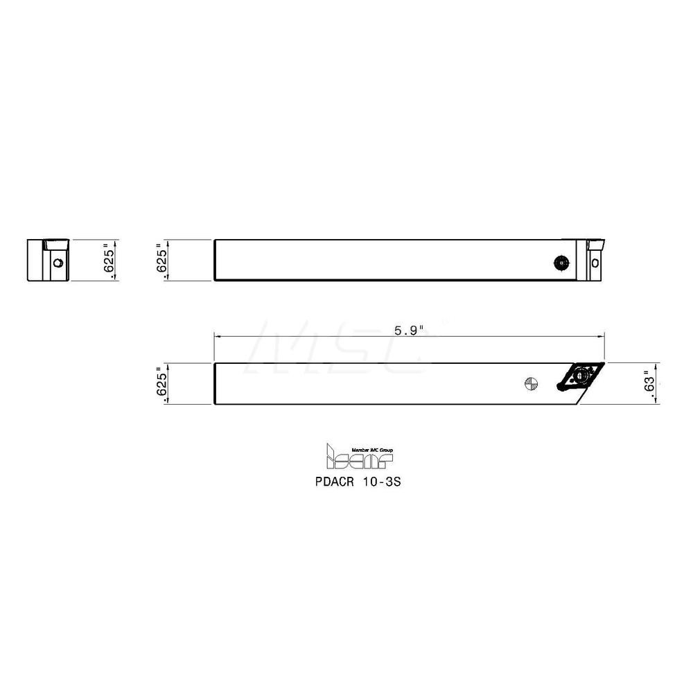 Iscar Indexable Turning Toolholder: PDACR 10-3S, Lever - 3602236