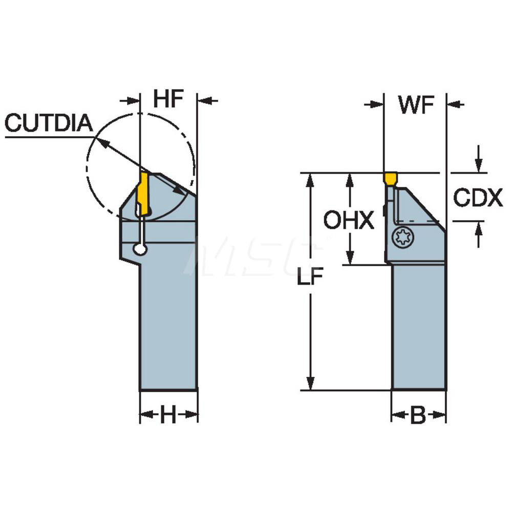 Sandvik Coromant Indexable Grooving Toolholder: RF123G087-16D, Internal or External, Right Hand, 1.7402" Max Workpiece Dia - 5856801