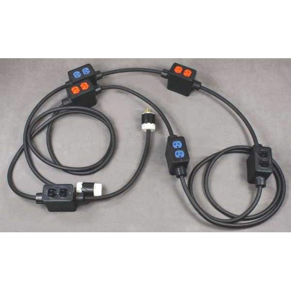 Kh Industries SOOW; Feed Through Stringer Extension Cord, 10 AWG, Indoor, 10/5, 12 Outlets, 5-20R, Black, Rubber - PS6DD6-520-B10M-L2120F