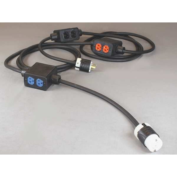 Kh Industries SOOW; Feed Through Stringer Extension Cord, 10 AWG, Indoor, 10/5, 6 Outlets, 5-20R, Black, Rubber - PS6DD3-520-B10G-L2120F