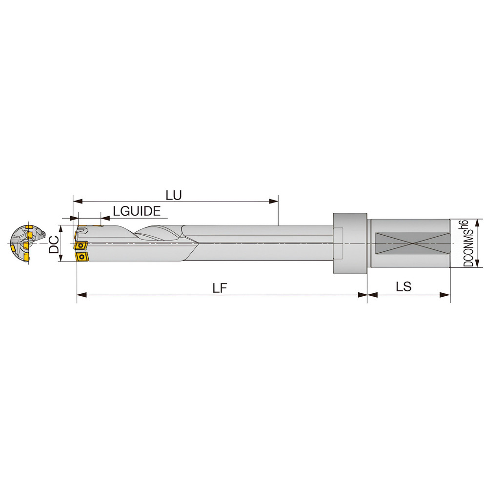 Tungaloy Indexable Insert Drill: MCTR31.75XFU31.75-25, 1-1/4" Max Dia, 25xD, 1-1/4" Shank Dia - 4853401