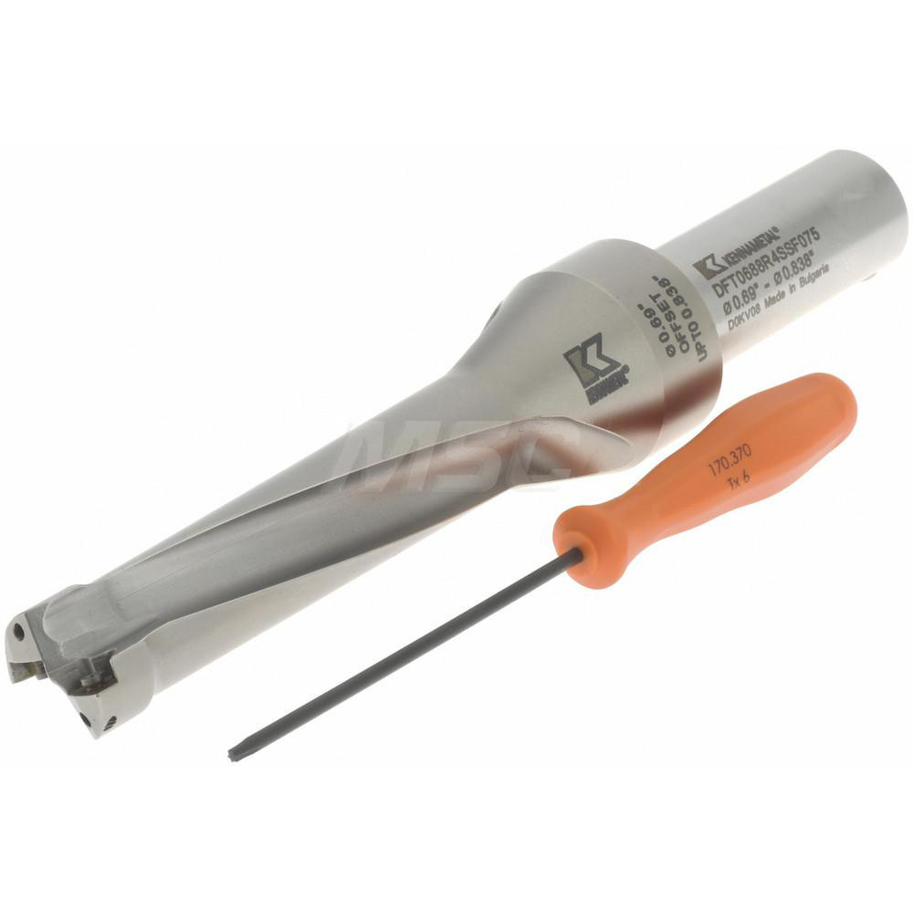 Kennametal Indexable Insert Drill: DFT0688R4SSF075, 0.8380" Max Dia, 2.7500" Max Depth, 4xD, 0.7500" Shank Dia - 1522175