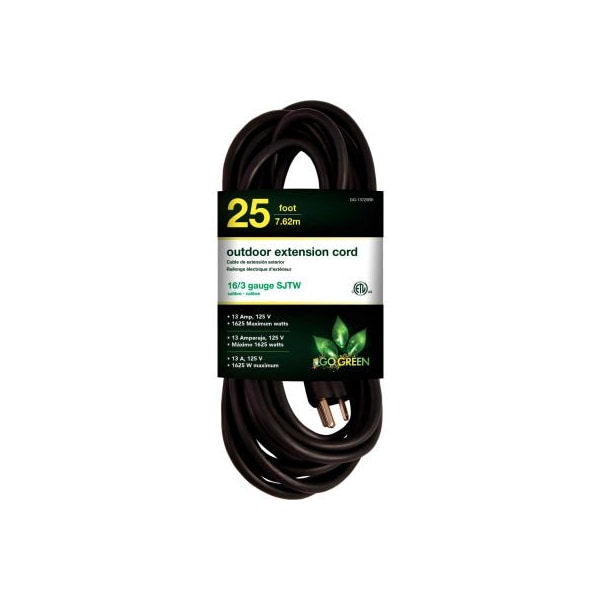Gogreen Extension Cord, 16 AWG, Outdoor, 16/3, 25 ft - GG-13725BK