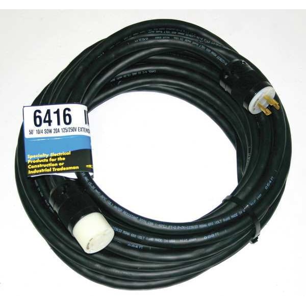 Southwire SOW Extension Cord, 10 AWG, Outdoor, 10/4, 1 Outlets, L14-20R, Black, Rubber, L14-20P, 50 ft - 6416