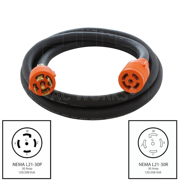 Ac Works SOOW; Cold Weather Extension Cord, 10 AWG, Indoor/Outdoor, 10/5, 1 Outlets, Black, Rubber, Nylon - L2130PR-025