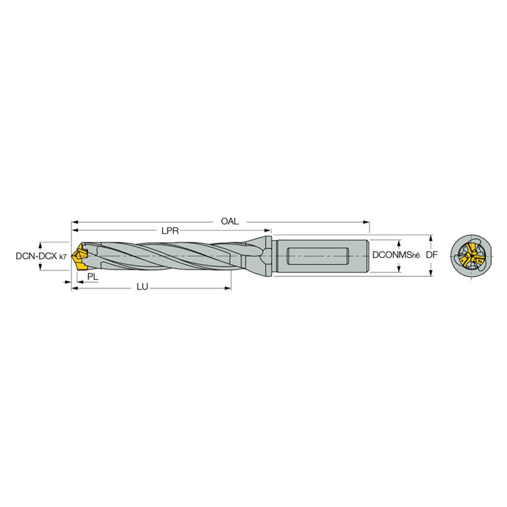 Iscar Replaceable-Tip Drill: 18 to 18.9 mm Dia, 93.9 mm Max Depth, 25 mm Flatted Shank - 3335719
