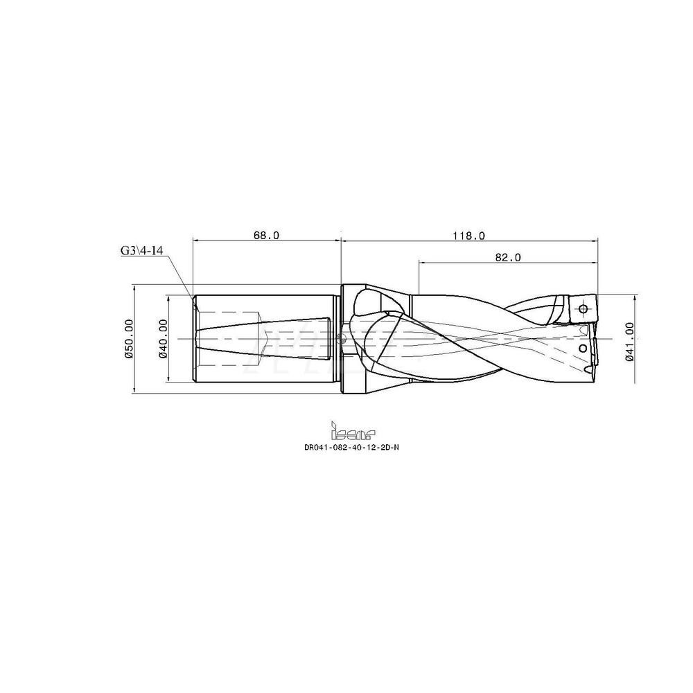 Iscar Indexable Insert Drill: DR04108240122DN, 43.50 mm Max Dia, 82.00 mm Max Depth, 2xD, 40.00 mm Shank Dia - 3201773