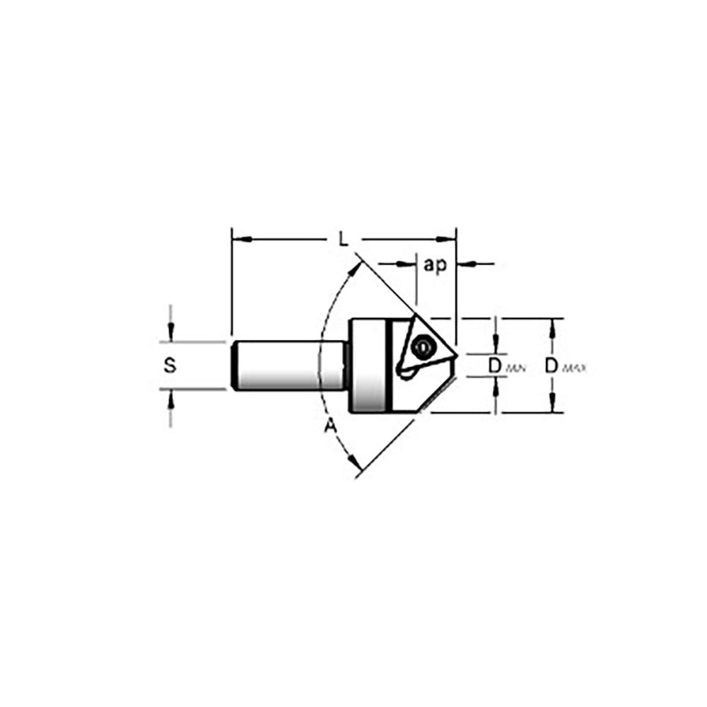 Cutting Tool Technologies 0.94" Max Dia, 1/2" Shank Dia, 0.39" LOC, 82° Included Angle, Indexable Countersink - 8PC-010-C