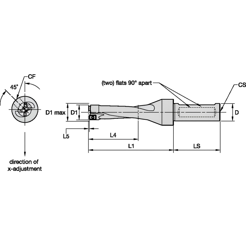 Kennametal Indexable Insert Drill: DFR0813R3SSF100, 0.8524" Max Dia, 2.4390" Max Depth, 3xD, 1.0000" Shank Dia - 2036647