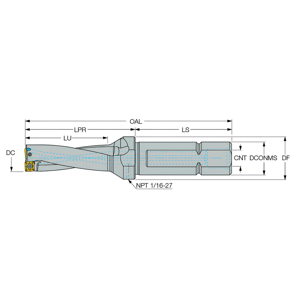 Iscar Indexable Insert Drill: DR0688-2062-075, 11/16" Max Dia, 3xD, 3/4" Shank Dia - 3201361