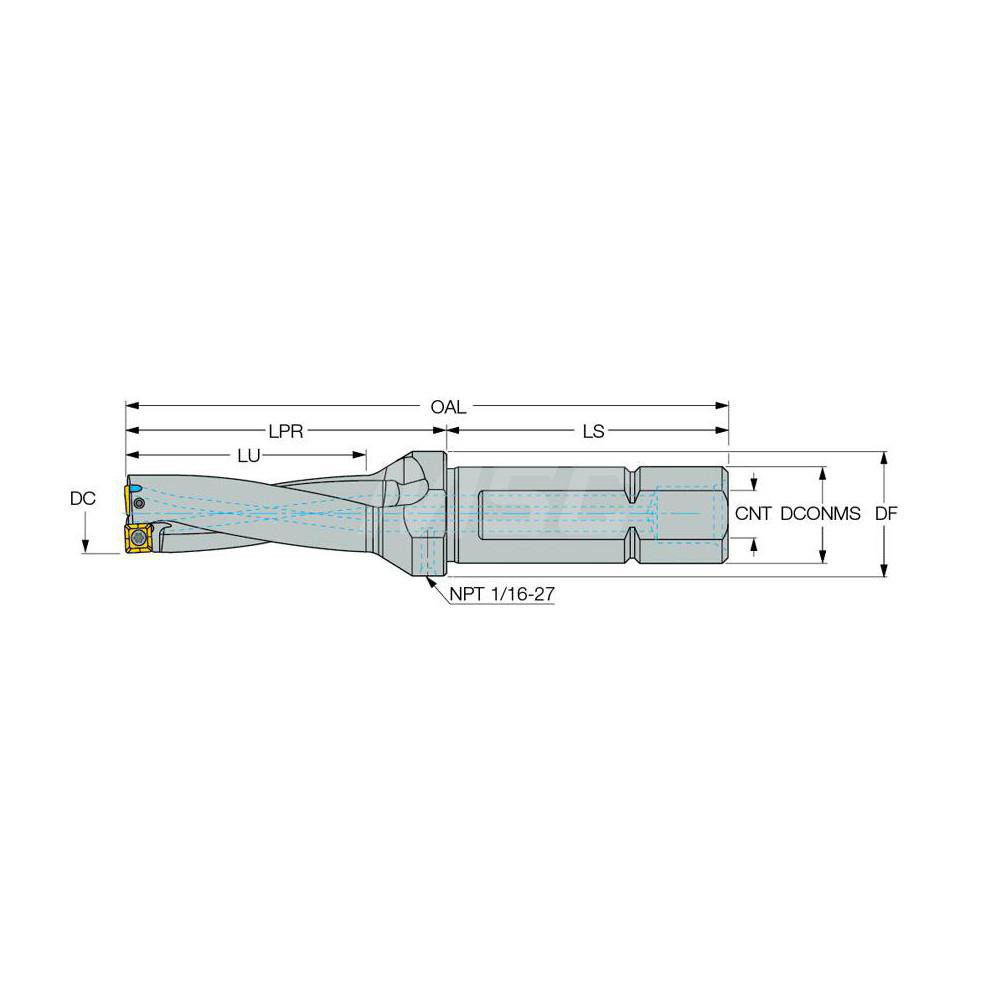 Iscar Indexable Insert Drill: DR0688-2062-075, 11/16" Max Dia, 3xD, 3/4" Shank Dia - 3201361