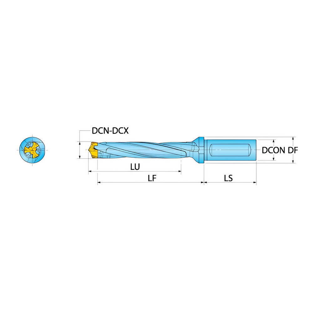 Ingersoll Cutting Tools Replaceable-Tip Drill: 20 to 20.9 mm Dia, 104 mm Max Depth, 25 mm Flatted Shank - 6334334