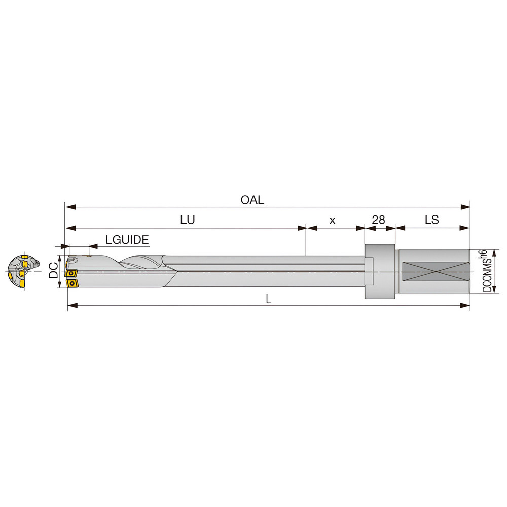 Tungaloy Indexable Insert Drill: TRLG30.00X1650-FM40, 30.00 mm Max Dia, 1510.90 mm Max Depth, 50xD, 40.00 mm Shank Dia - 4846306