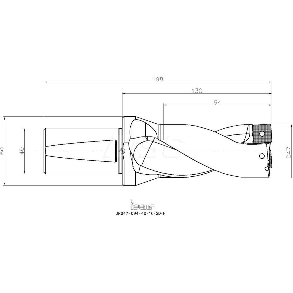 Iscar Indexable Insert Drill: DR04709440162DN, 52.00 mm Max Dia, 94.00 mm Max Depth, 2xD, 40.00 mm Shank Dia - 3201779