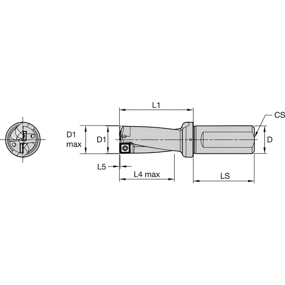 Kennametal Indexable Insert Drill: DFPR0875R2WB100, 0.9144" Max Dia, 1.7500" Max Depth, 2xD, 1.0000" Shank Dia - 7030427