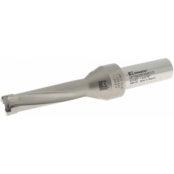 Kennametal Indexable Insert Drill: DFT1000R2SSF125, 1-1/8" Max Dia, 2-1/2" Max Depth, 2.5xD, 1-1/4" Shank Dia - 1528319