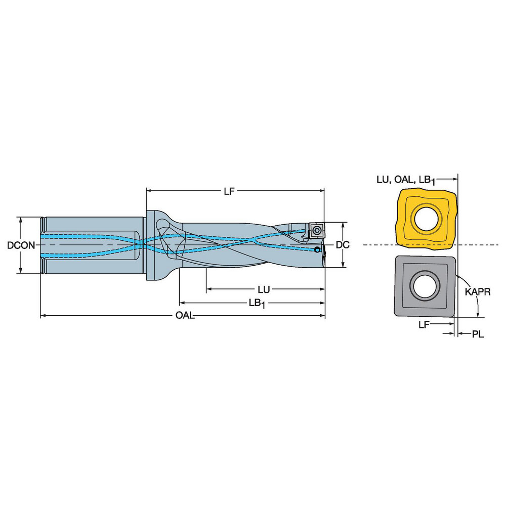 Sandvik Coromant Indexable Insert Drill: A880-D2125LX38-04, 2.2726" Max Dia, 8.5332" Max Depth, 4xD, 1.5000" Shank Dia - 5723390