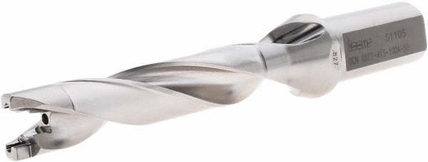 Iscar Replaceable-Tip Drill: 0.827 to 0.862" Dia, 1.42" Max Depth, 1" Flatted Shank - 3362958