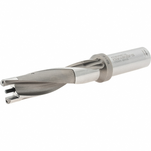 Kennametal Replaceable-Tip Drill: 38.1 to 39.1 mm Dia, 117.09 mm Max Depth, 38.1 mm Weldon Flat Shank - 1616135