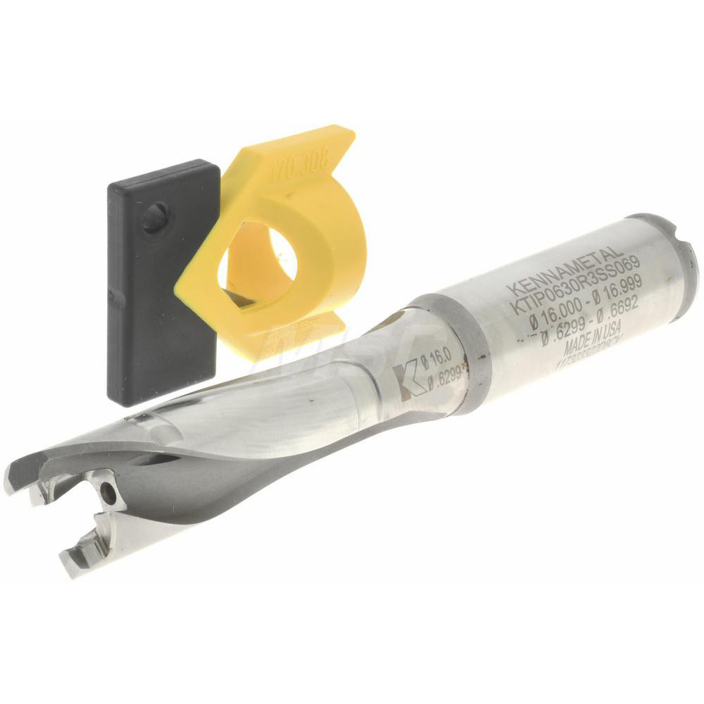 Kennametal Replaceable-Tip Drill: 16 to 16.99 mm Dia, 51.05 mm Max Depth, 17.46 mm Straight-Cylindrical Shank - 2250731