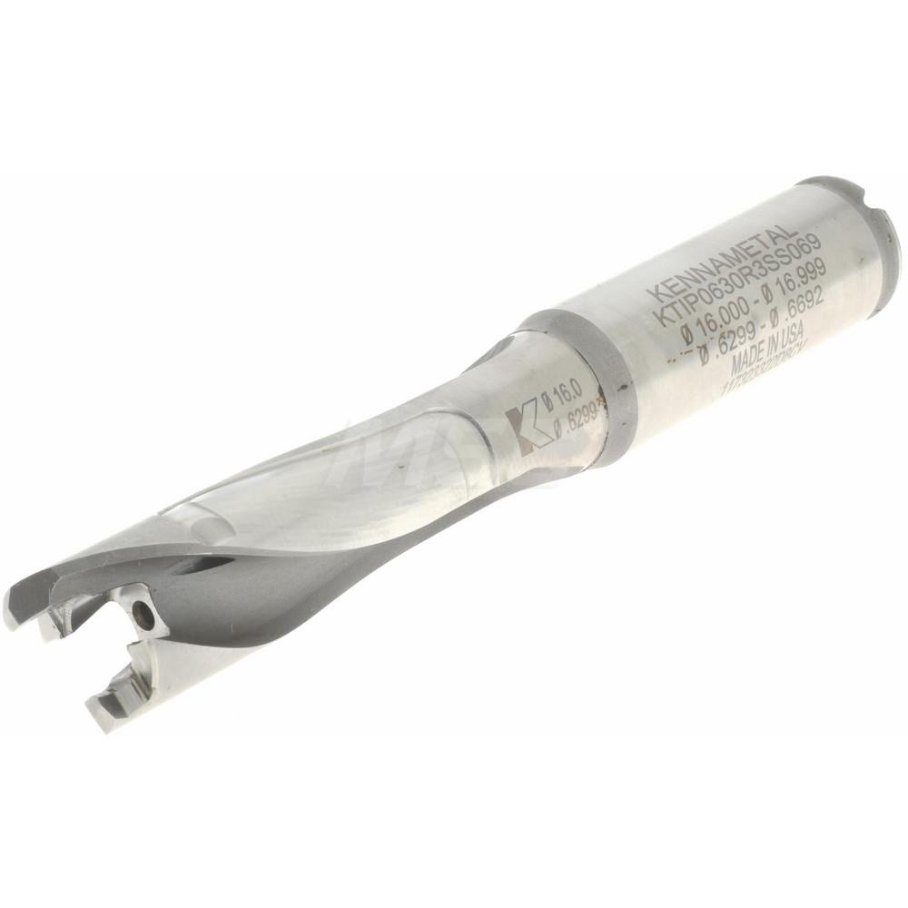 Kennametal Replaceable-Tip Drill: 16 to 16.99 mm Dia, 51.05 mm Max Depth, 17.46 mm Straight-Cylindrical Shank - 2250731