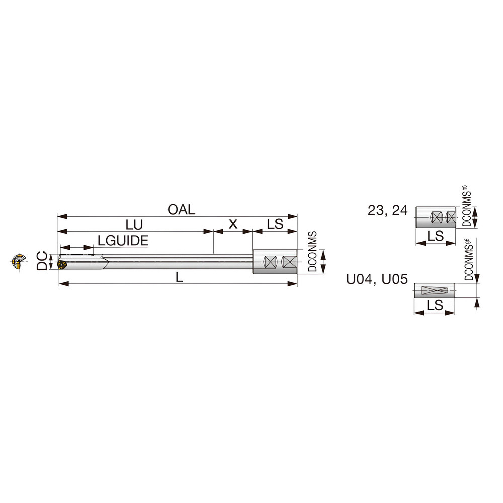 Tungaloy Indexable Insert Drill: TRLGCH18.00X1650-U04A, 18.00 mm Max Dia, 1555.20 mm Max Depth, 86xD, 25.40 mm Shank Dia - 4847239