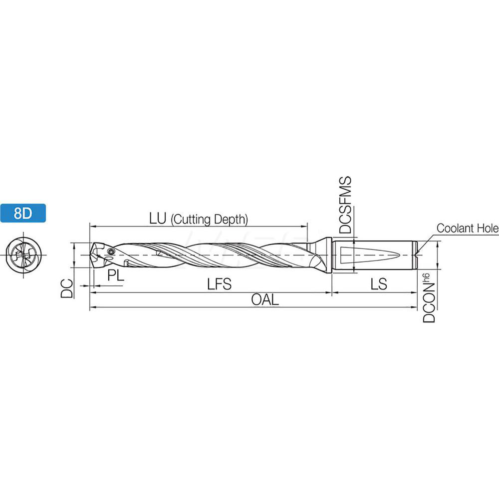 Kyocera Replaceable-Tip Drill: 11 to 11.49 mm Dia, 92 mm Max Depth, 16 mm Flange Shank - THD08612