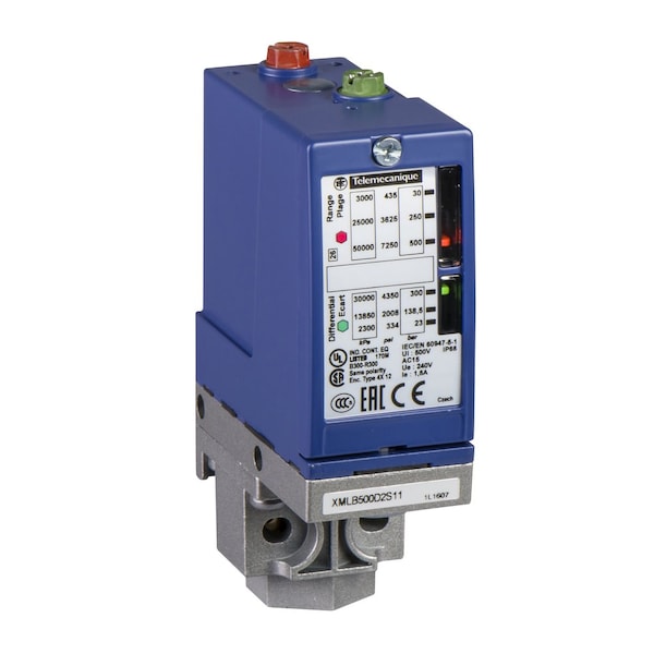Interruptor de presión Telemecanique Sensors, 1 C/O, Regulación entre 2 umbrales de acción - XMLB500D2S11