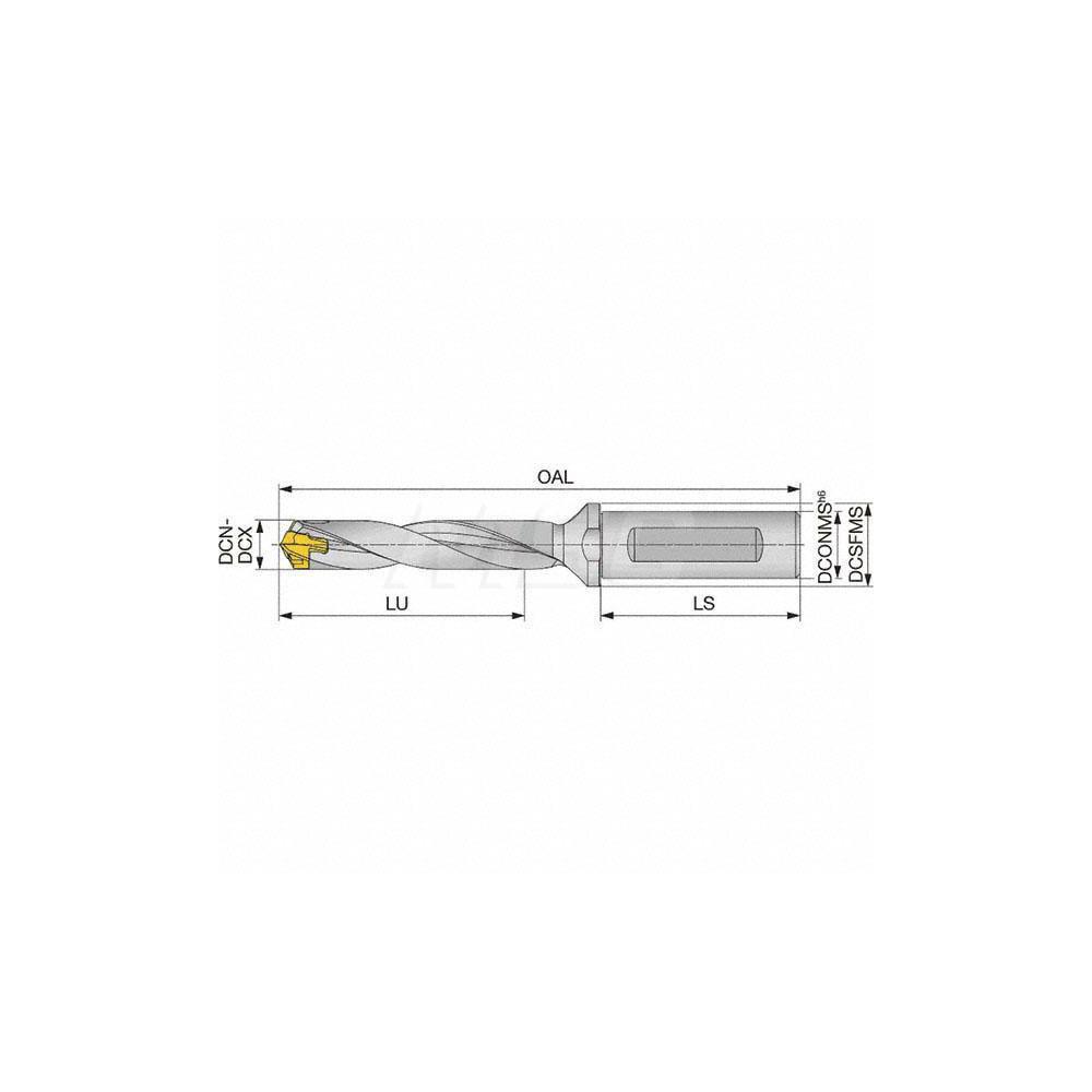 Tungaloy Replaceable-Tip Drill: 0.472 to 0.488" Dia, 2.362" Max Depth, 5/8" Weldon Flat Shank - 6706815