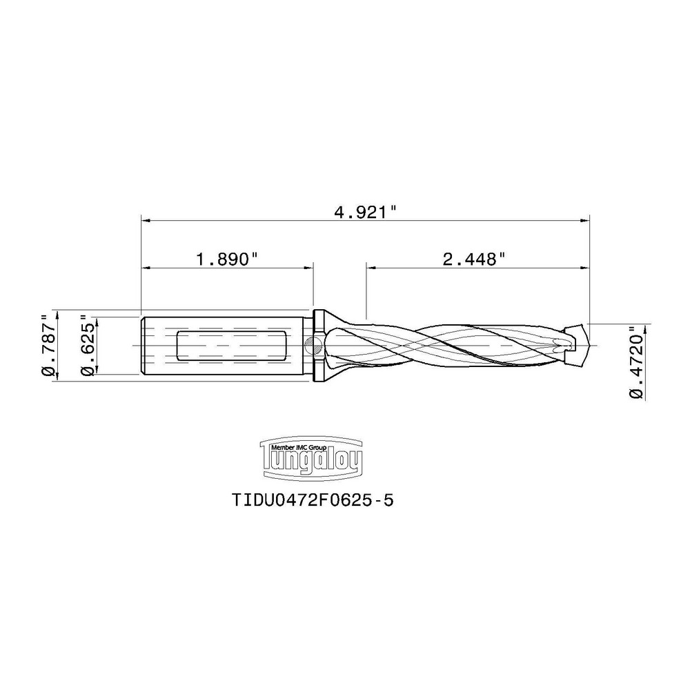 Tungaloy Replaceable-Tip Drill: 0.472 to 0.488" Dia, 2.362" Max Depth, 5/8" Weldon Flat Shank - 6706815