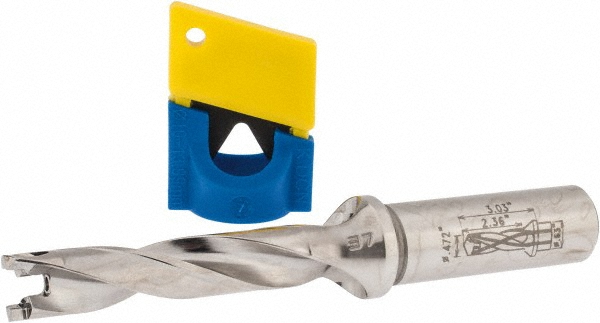 Tungaloy Replaceable-Tip Drill: 0.472 to 0.488" Dia, 2.362" Max Depth, 5/8" Weldon Flat Shank - 6706815