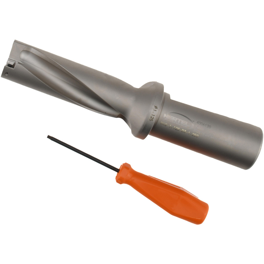 Hertel Indexable Insert Drill: HID-1.125-D3-1.250, 1.1590" Max Dia, 3xD, 1.2500" Shank Dia - 4006120