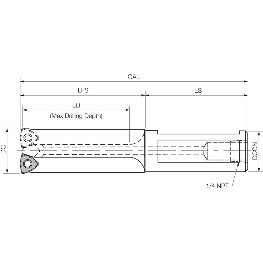 Kyocera Indexable Insert Drill: CD1303, 1.3032" Max Dia, 2.5000" Max Depth, 2xD, 1.0000" Shank Dia - OTM86075