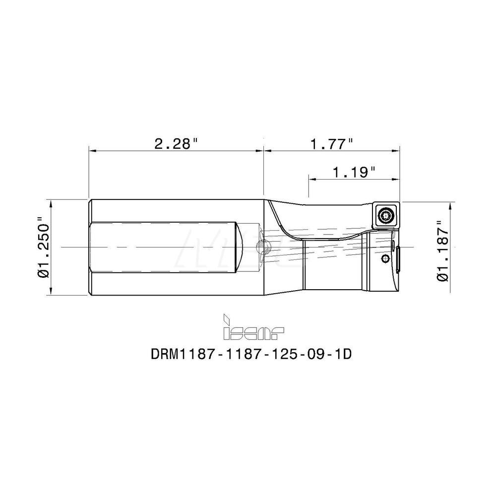 Iscar Indexable Insert Drill: DRM11871187125091D, 1-3/16" Max Dia, 1xD, 1-1/4" Shank Dia - 3260044
