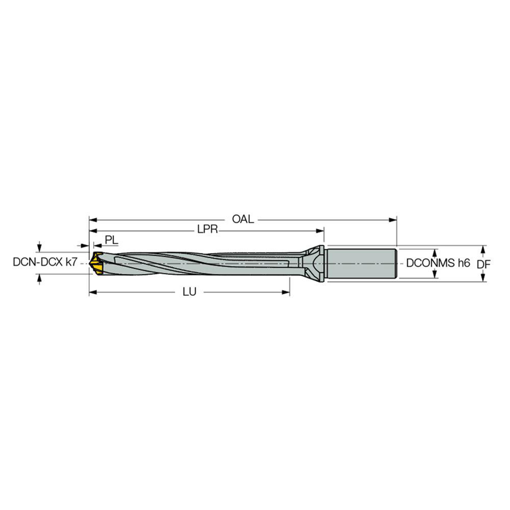 Iscar Replaceable-Tip Drill: 0.906 to 0.941" Dia, 7.443" Max Depth, 1-1/4" Straight-Cylindrical Shank - 3392315