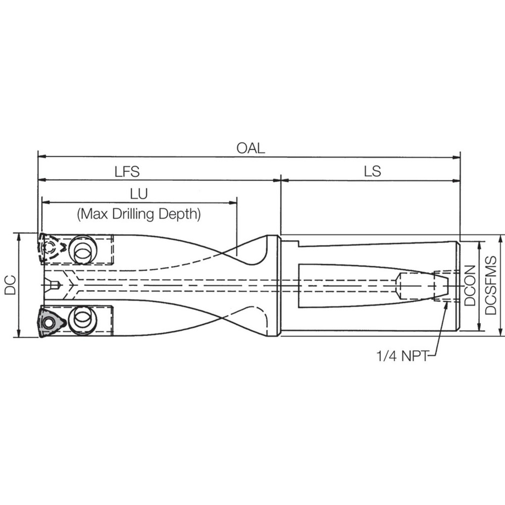 Kyocera Indexable Insert Drill: CD1960C, 2.0598" Max Dia, 3.1252" Max Depth, 2xD, 1.5000" Shank Dia - OTM86088